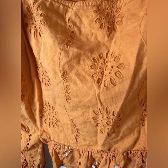 Vero Moda Orange Eyelet Puff Sleeve Peplum Blouse Size L - Picture 4 of 7